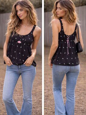 Y2k Victoria's Secret Semi Sheer Mini Roses Tank Top Size Large